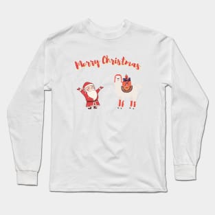 Merry Christmas with Santa and cute alpaca Long Sleeve T-Shirt